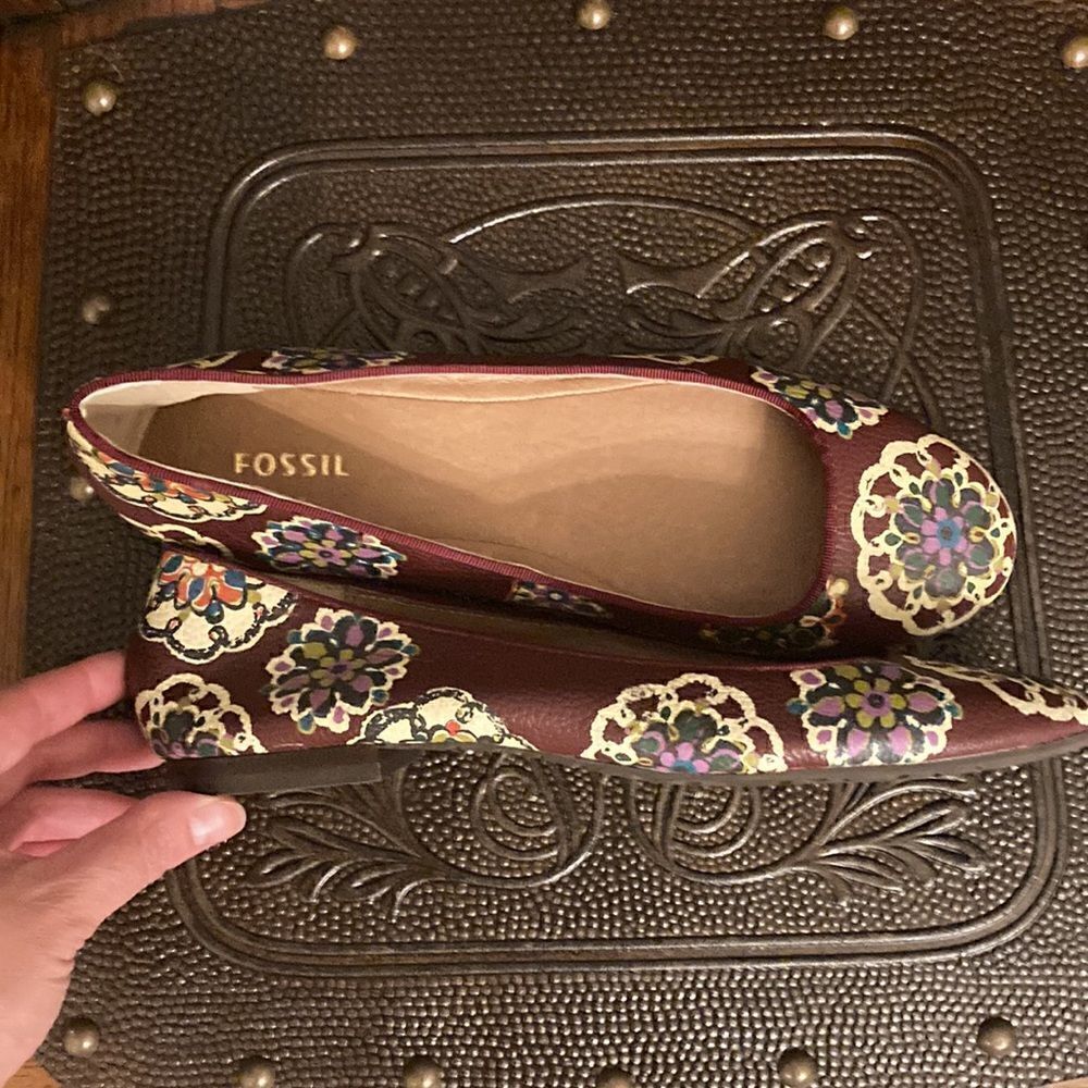 Fossil Ballet Floral Leather Flats - Picture 7 of 9